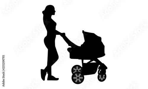 silhouette images of women pushing baby strollers