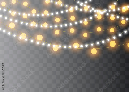 Christmas lights isolated on transparent background. Xmas glowing garland. Vector illustration