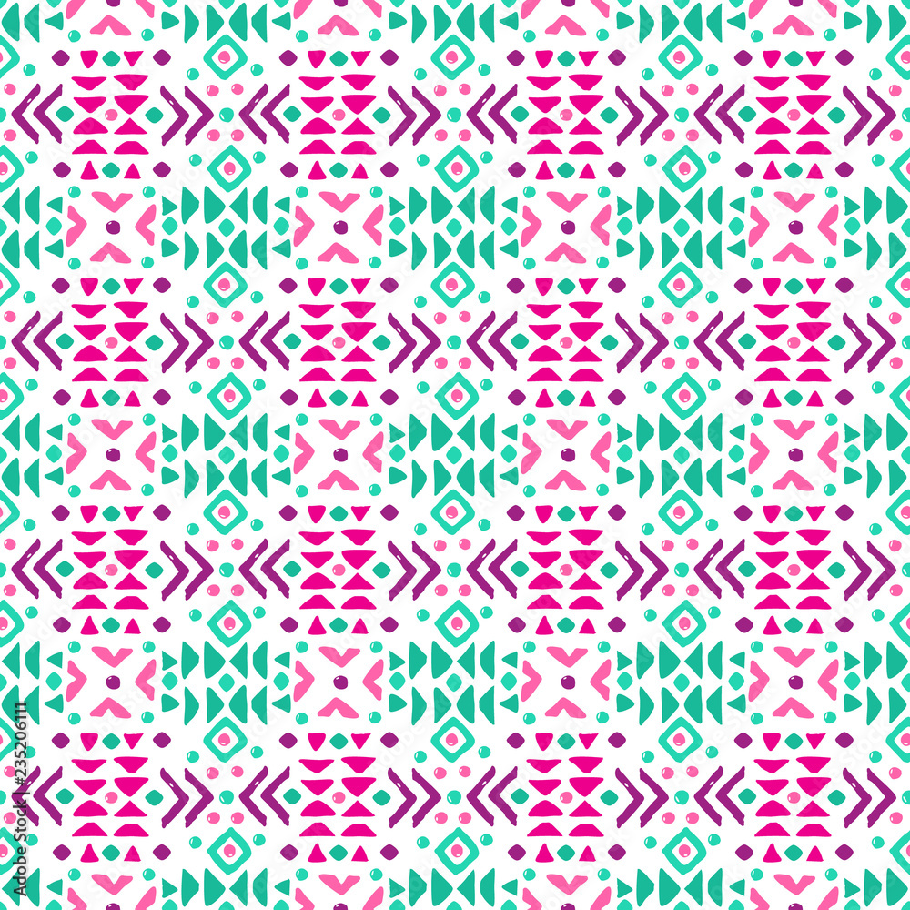 Aztec style seamless geometry pattern with tribal ornament. Ornamental ethnic background collection. Use for fabric prints, surface textures, cloth design, wrapping. EPS 10 vector illustration.