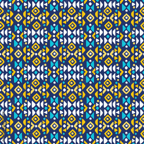 Aztec style seamless geometry pattern with tribal ornament. Ornamental ethnic background collection. Use for fabric prints, surface textures, cloth design, wrapping. EPS 10 vector illustration.