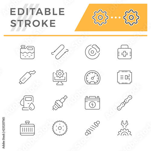 Set of car related line icons