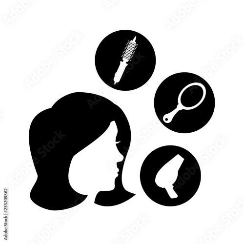 head female silhpuette with salon icons