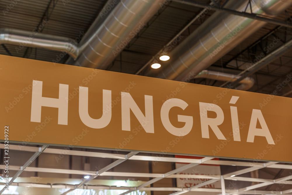 Placard promoting Hungary at an international tourism fair Placard promoting Hungary at an international tourism fair