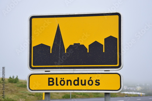 The town sign of Blönduos, a small town in Iceland. photo