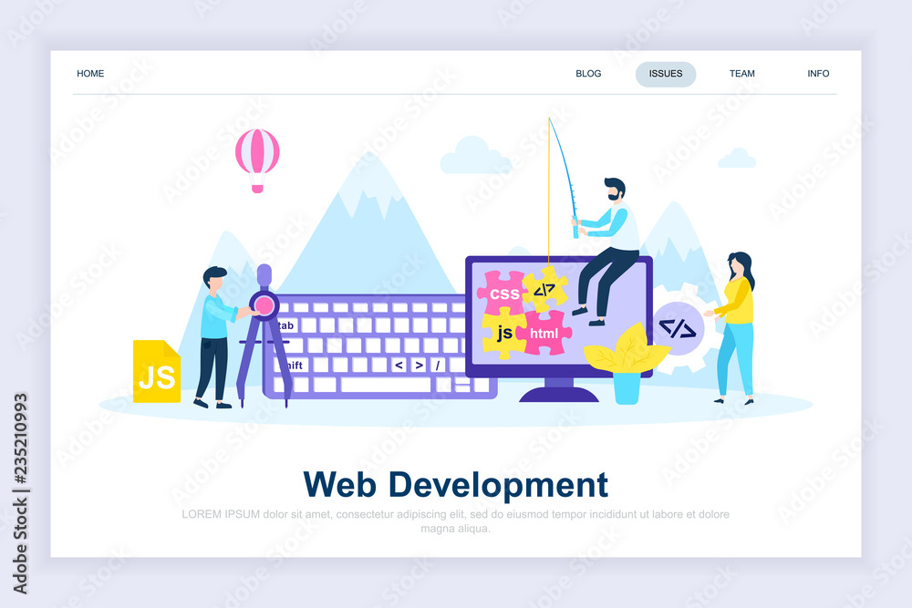 Web development modern flat design concept. Developer and people concept. Landing page template. Conceptual flat vector illustration for web page, website and mobile website.