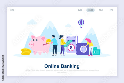 Online banking modern flat design concept. Electronic bank and people concept. Landing page template. Conceptual flat vector illustration for web page, website and mobile website.