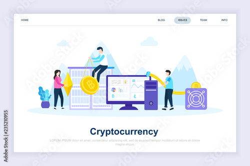 Crypto currency modern flat design concept. Cryptocurrency and people concept. Landing page template. Conceptual flat vector illustration for web page, website and mobile website.