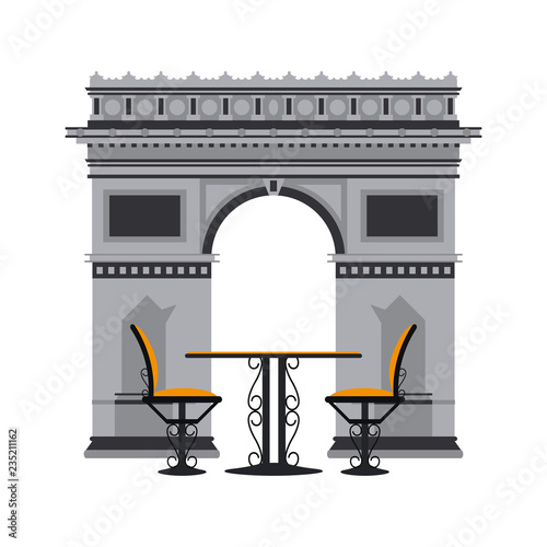Vintage table and chairs over arch of triumph