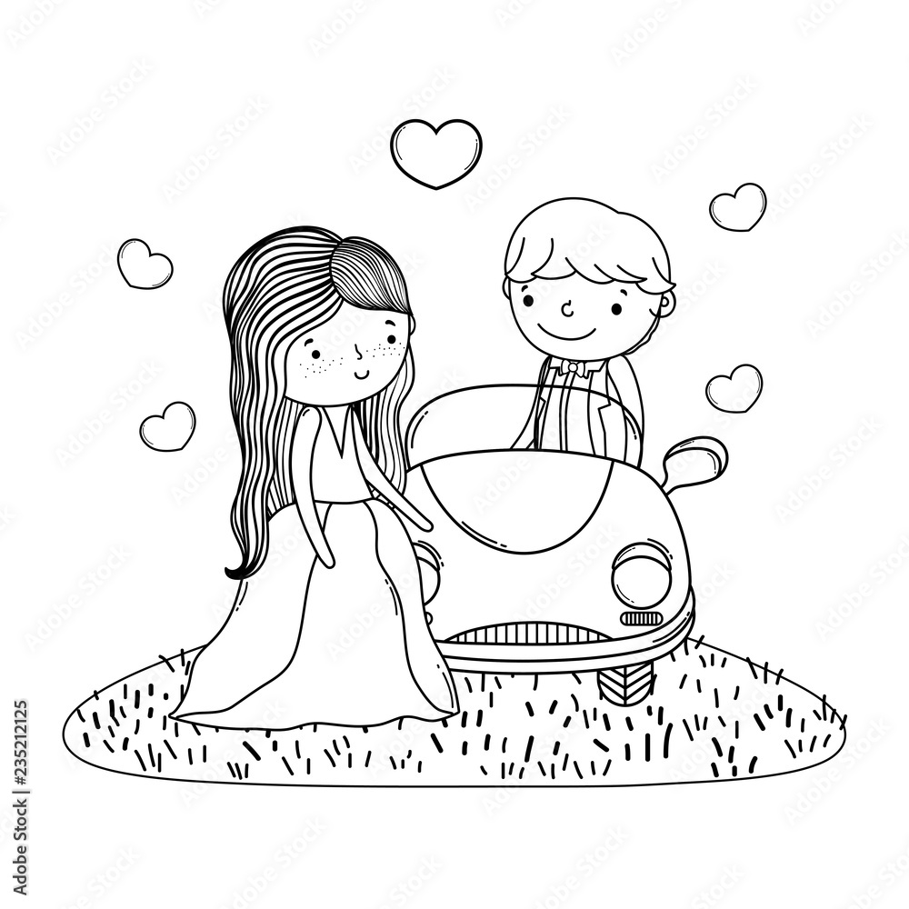 wedding couple marriage cute cartoon in black and white Stock Vector |  Adobe Stock