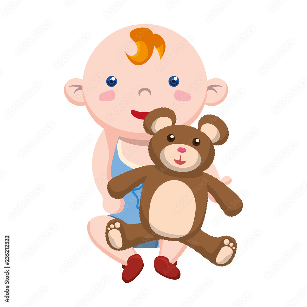 cute little baby with teddy bear character cute little baby with teddy bear character