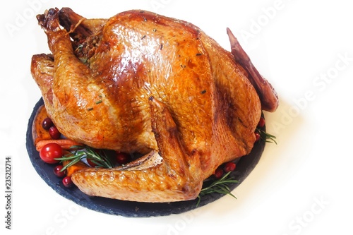 Roasted Thanksgiving Turkey isolated on white photo