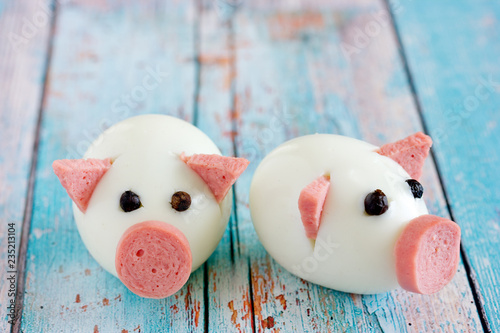 Food art idea - edible egg pigs for new year 2019 or easter