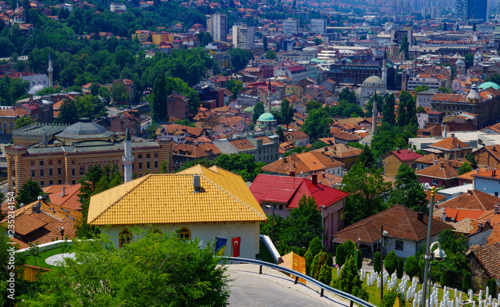Rooftop view of the old center of Sarajevo