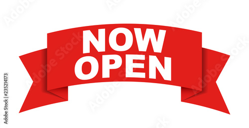 red vector banner now open