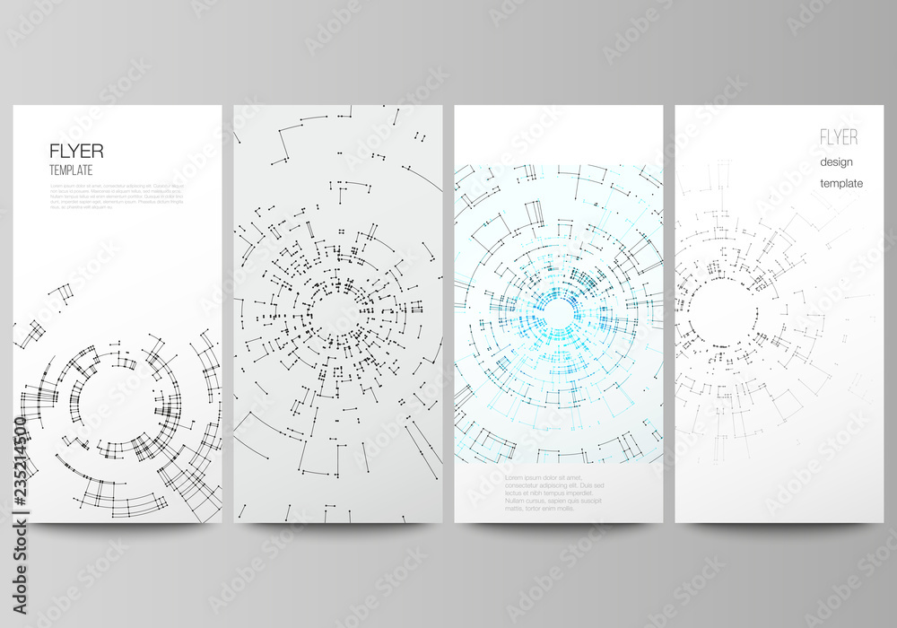 The minimalistic vector illustration of editable layout of flyer, banner design templates. Network connection concept with connecting lines and dots. Technology design, digital geometric background.