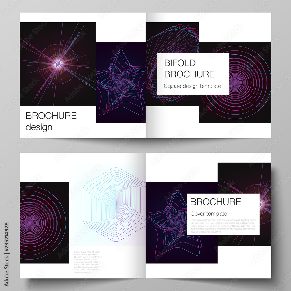 Fototapeta premium Vector layout of two covers templates for square design bifold brochure, magazine, flyer, booklet. Random chaotic lines that creat real shapes. Chaos pattern, abstract texture. Order vs chaos concept.
