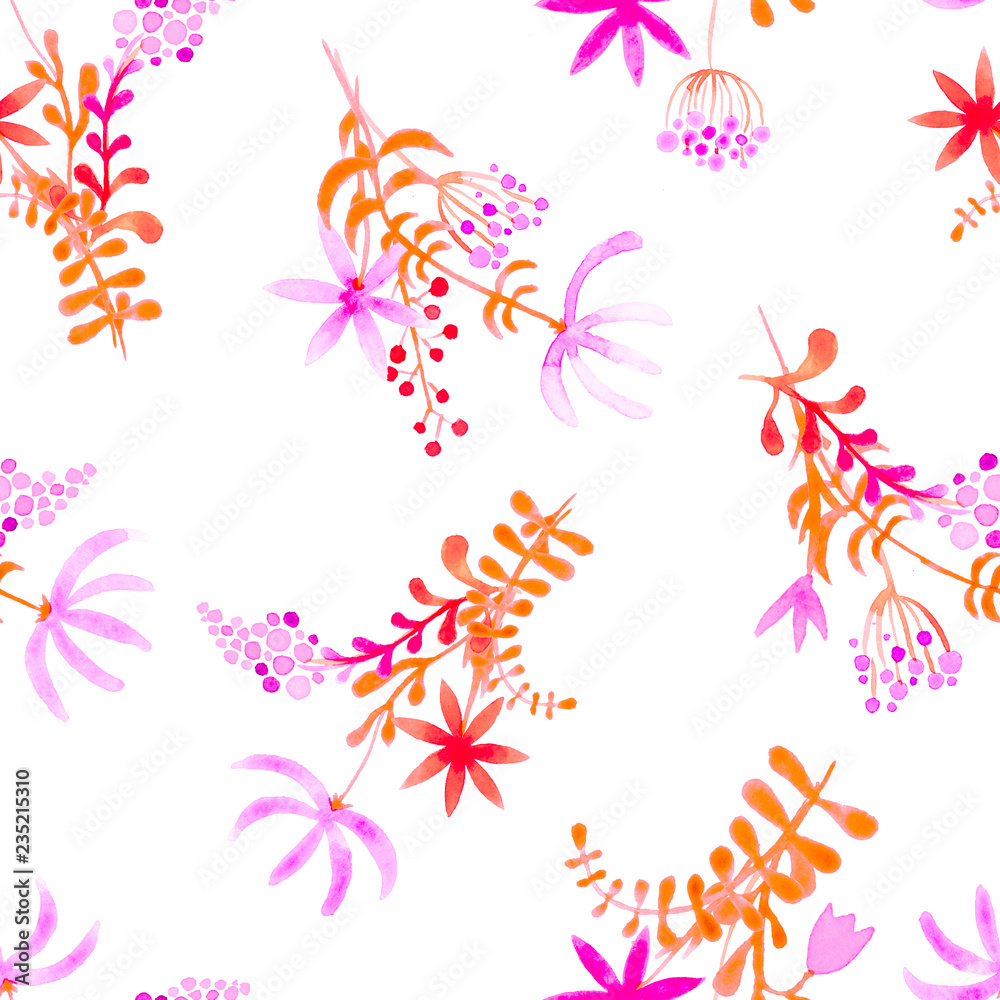Fototapeta premium Cute watercolor floral seamless pattern. Pink boho