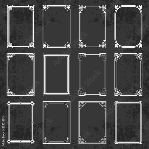 Decorative calligraphic frames in retro style on chalkboard