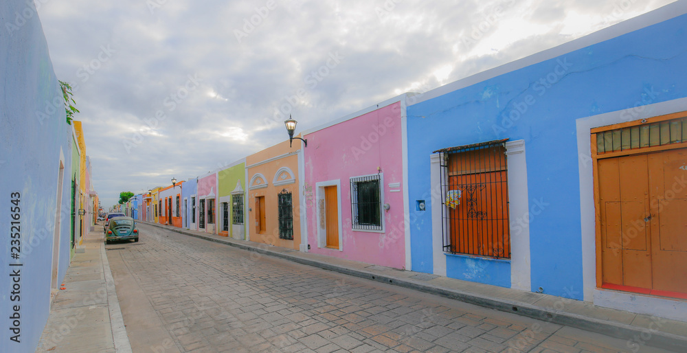 Pastel street of Campeche, Mexico