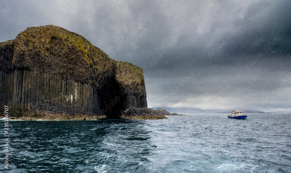 Scotland, Staffa island in the rain