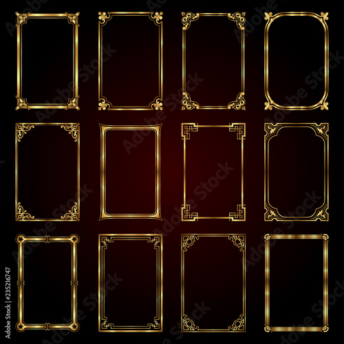 Gold decorative calligraphic frames in retro style