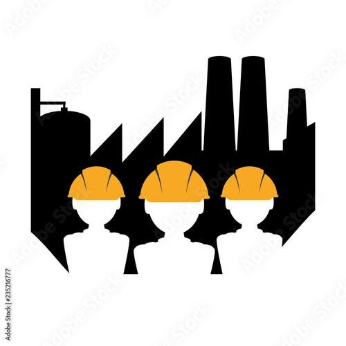 teamworkers builders silhouettes with factory