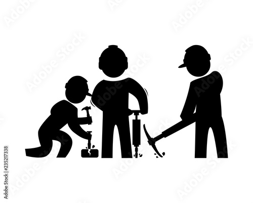 teamworkers builders silhouettes with tools