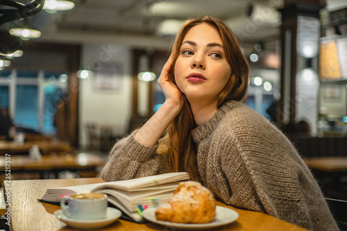 young woman in restaraunt