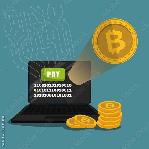 laptop with virtual coins