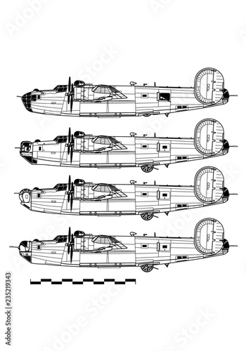 Consolidated B-24 LIBERATOR. Outline drawing