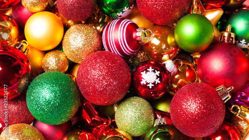 Christmas baubles closeup background photo