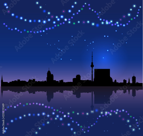 Berlin vector silhouete and Chritsmas lights