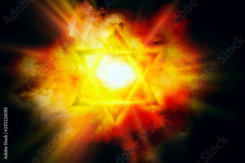 Wallpaper Mural  Bright star of David  .  Religion background   . Among rays of gold Star of David .  Abstract big explosion .  Torontodigital.ca