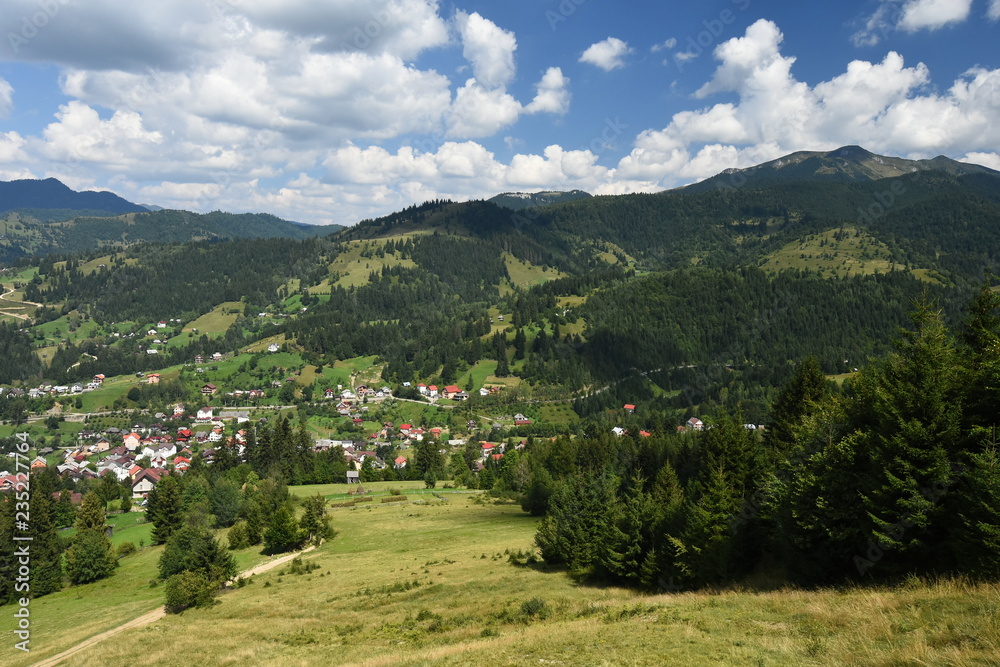 Rural village in the valley at the Rodna Nationa Park, Romania.