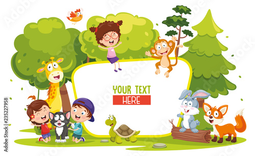 Vector Illustration Of Kids And Animals