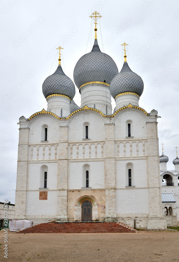 Assumption Cathedral (1682—1688) in Rostov Kremlin, Rostov, one of oldest town and tourist center of Golden Ring, Yaroslavl region, Russia