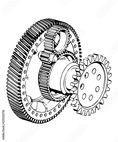 3d model of gears on a white