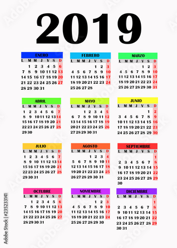 Simple design for calendar 2019. photo