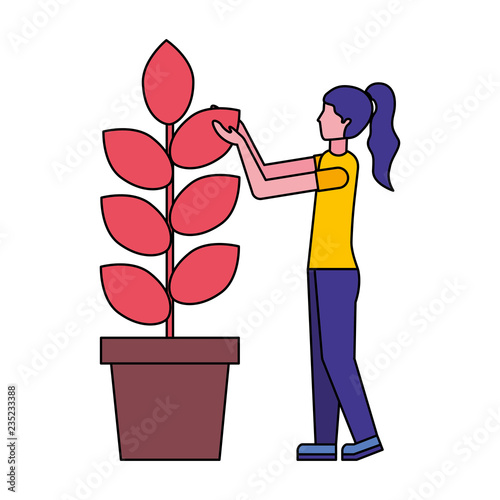 woman gardening plant on pot