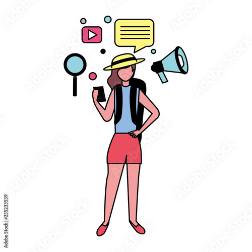 woman with social media icons