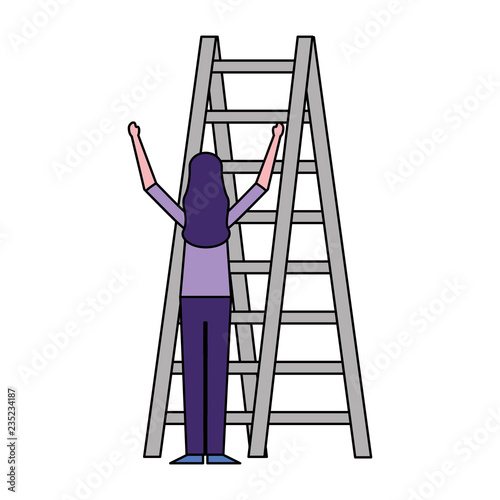 woman climbing stairs on white background