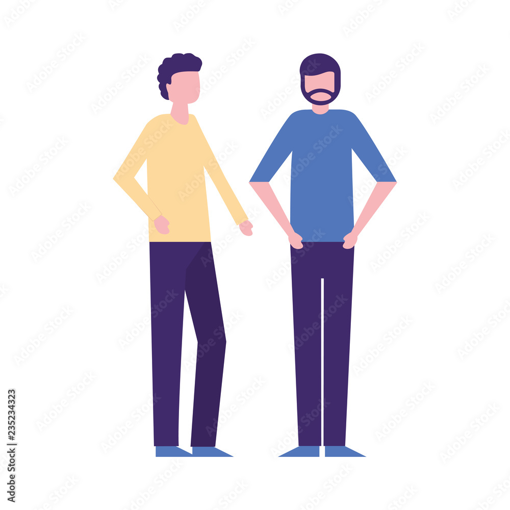 two men characters standing on white background