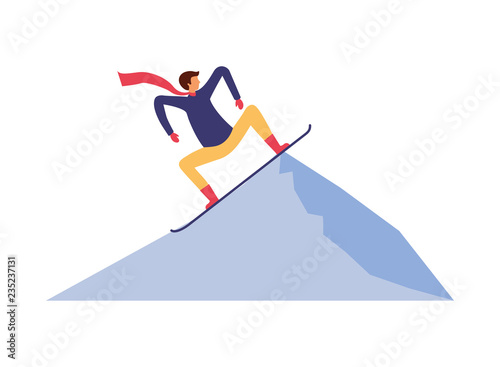 man with snowboard in the winter landscape
