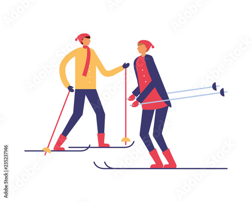 two men practicing ski in the winter season