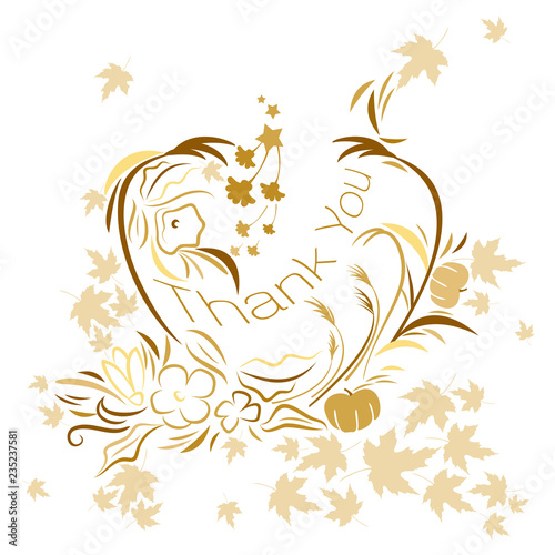 Vector illustration of the text Thank You for Thanksgiving day on an isolated white background