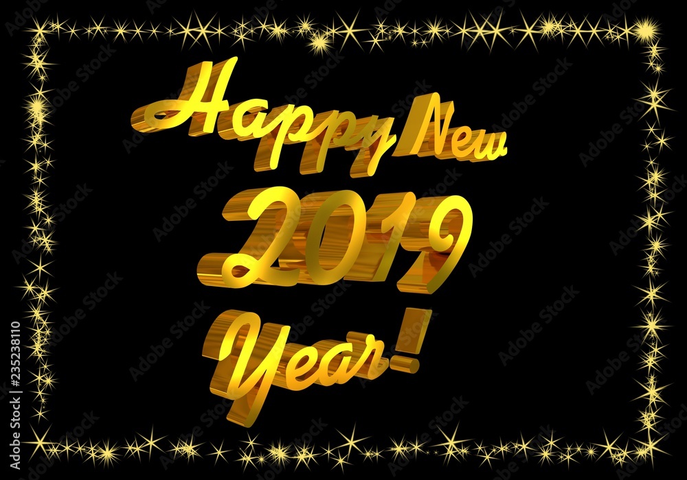 number 2019, new year, metallic golden, isolated on background.
