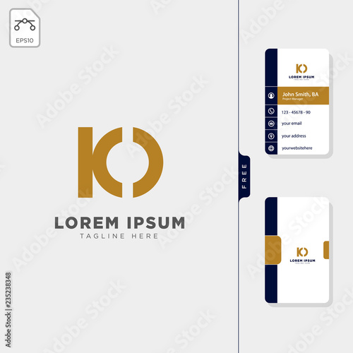 minimal IO, KO initial logo template vector illustration free business card design