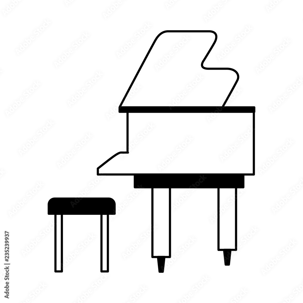 classical piano and chair on white background classical piano and chair on white background