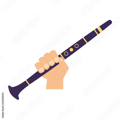 hand with clarinet on white background