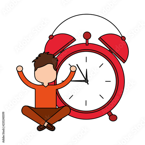 boy sitting clock alarm wake up